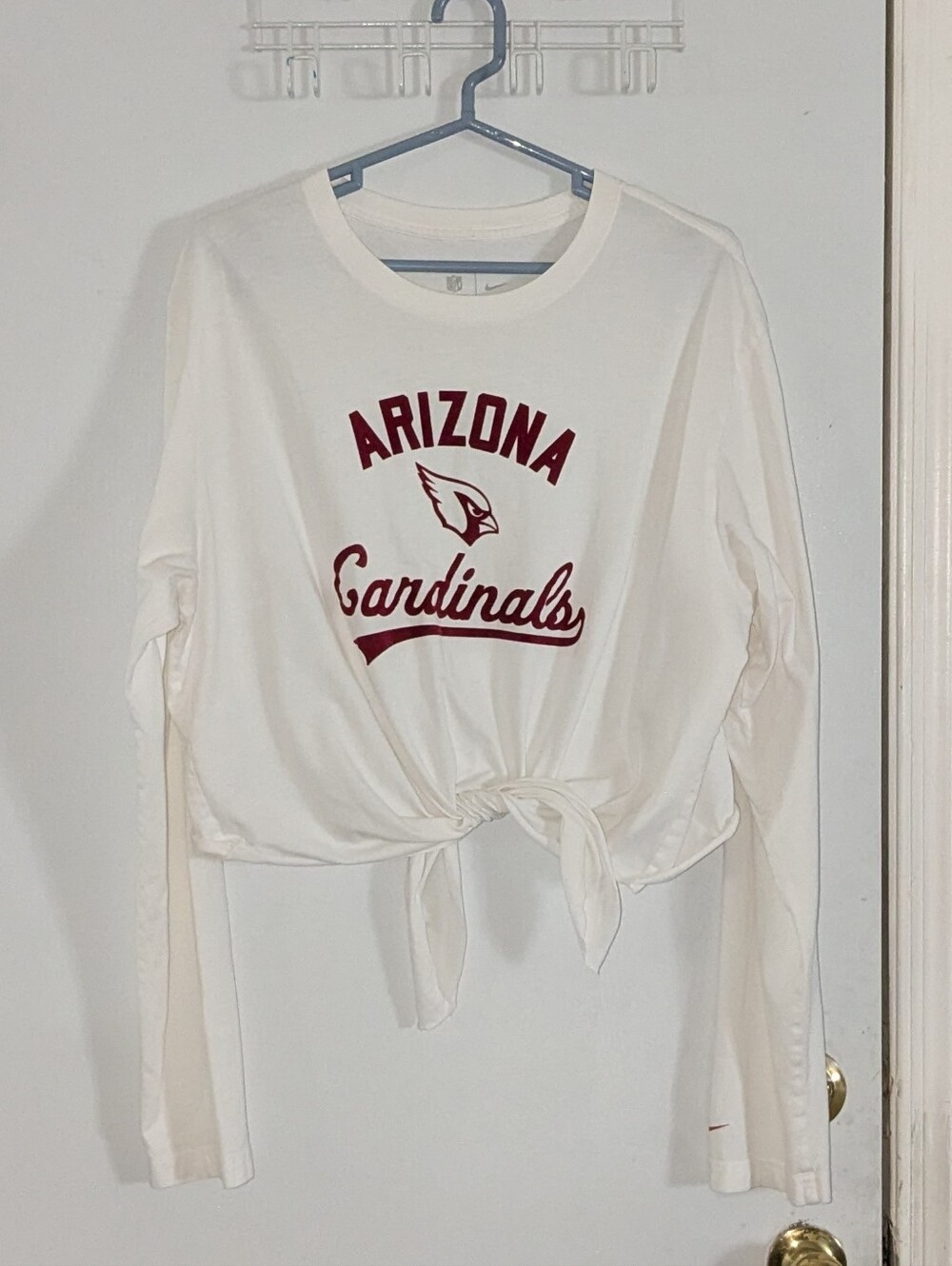 NFL White Long-Sleeve Tie-Front Arizona Cardinals Top 2X